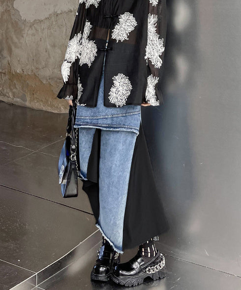 Layered Denim Mix Skirt